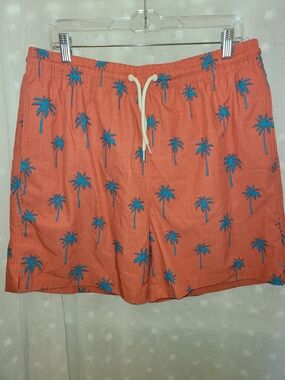 Men's Wave Zone Size Large Coral Palm-Print Swim Shorts